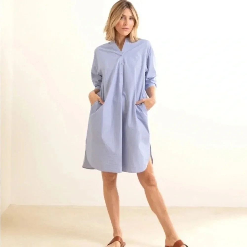 Mer sea Blue Chambray Essential Shirt Dress Minimalist Coastal Beach L/XL - Picture 3 of 12